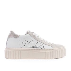 P448 Womens Creeper Platform Sneakers White Pluto Leather Glitter Size 7/37